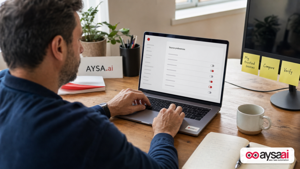 A business owner selecting trusted sources in a search personalization settings screen.