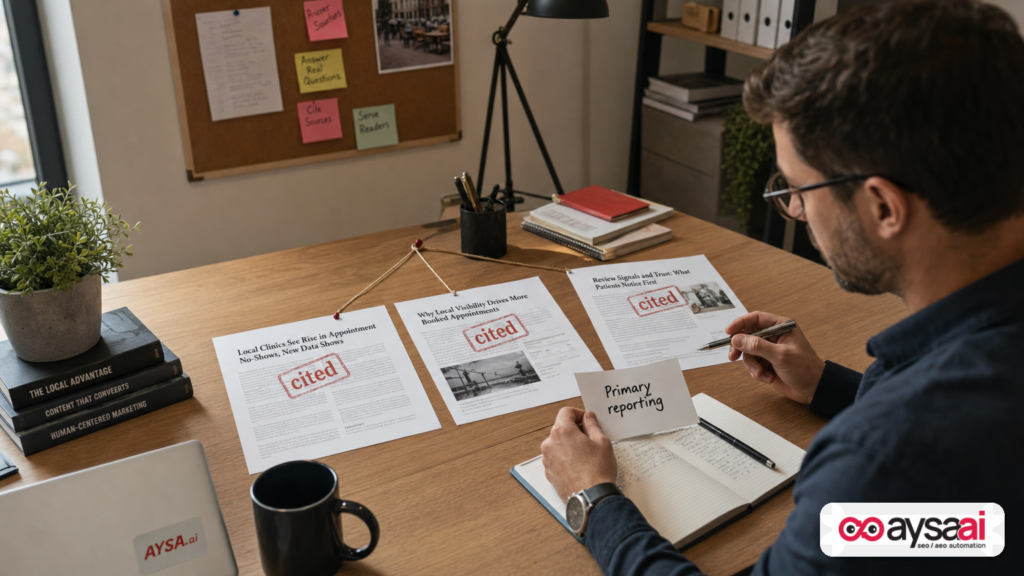 A desk layout showing how multiple articles cite a primary report, illustrating what “Highly Cited” means.