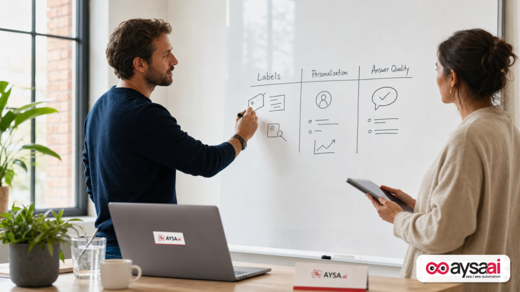 Marketers outlining a three-part framework for AI search visibility: labels, personalization, and answer quality.