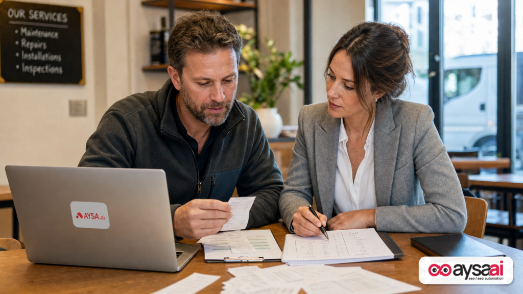 Small business owner and consultant comparing real sales data with advertising performance signals.