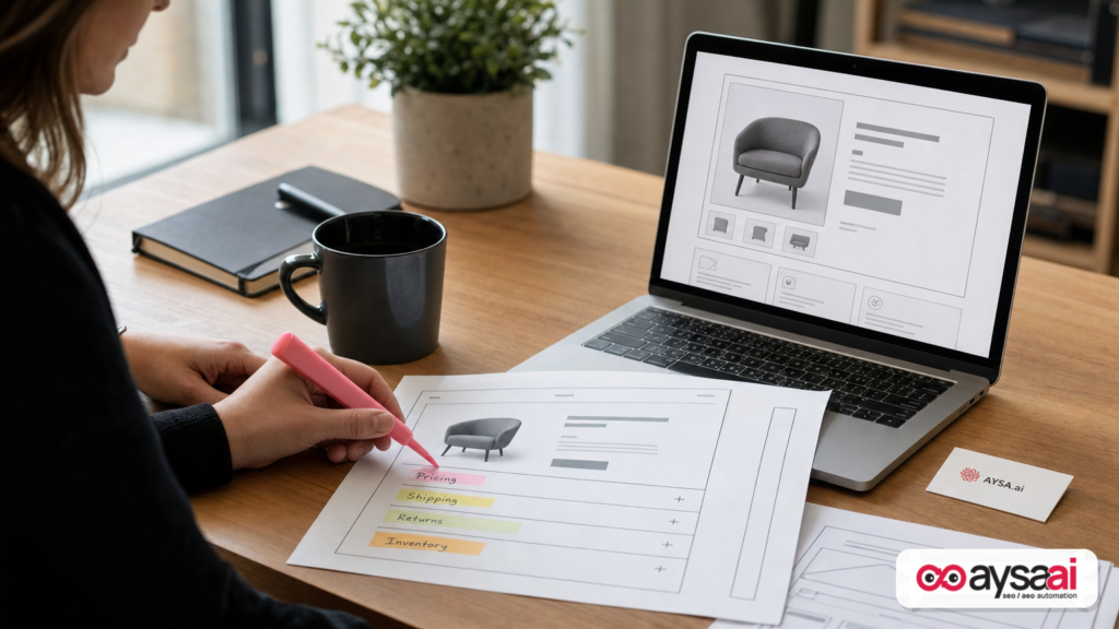 A business owner mapping key website sections like pricing and returns to make the site easier for AI agents to read.