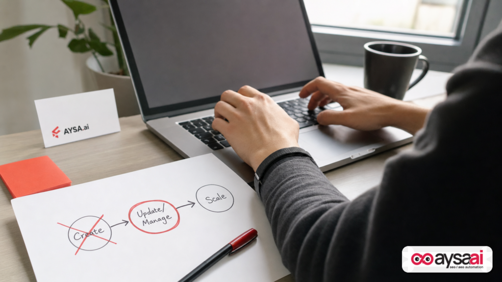 A desk scene showing a campaign workflow where creation is blocked but management is still allowed.