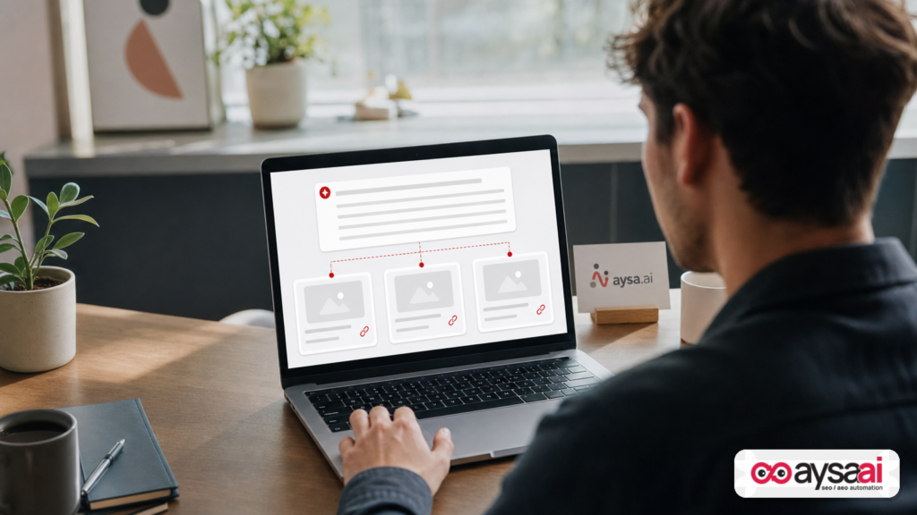 A founder reviewing a generic AI answer panel concept with highlighted citation cards.