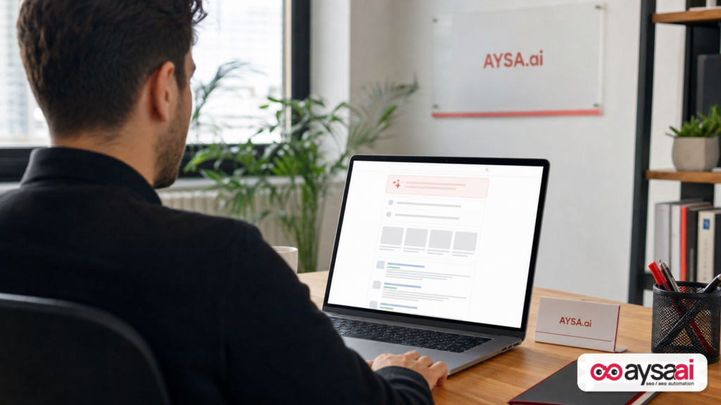 A marketer looking at a complex search results page layout with multiple result types.