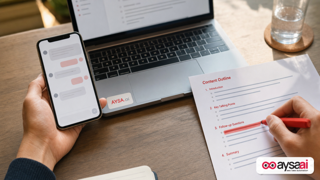 A marketer planning follow-up questions for conversational AI search visibility.