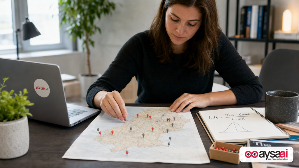 A marketer setting up test and control regions for a geo holdout marketing experiment.