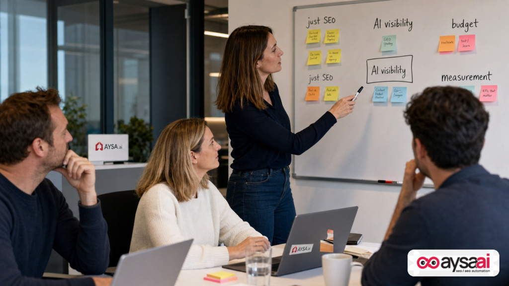 A marketing team whiteboard showing repeated shorthand phrases influencing planning and budgets.