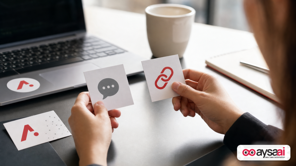 A person selecting a link-based option over a chat-based option, representing preference for control in search.