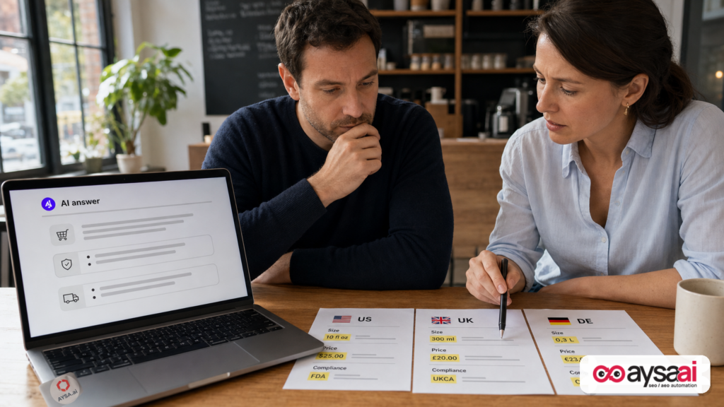 A team comparing conflicting market details that could be blended into one AI answer.
