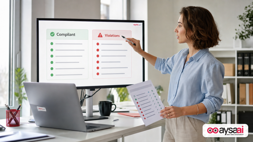Analyst comparing compliant and violating bot activity on a simplified dashboard.