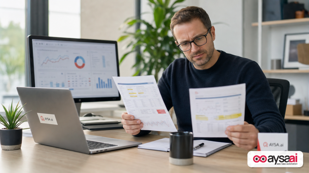Analyst reviewing ad performance reports while investigating a new platform change.