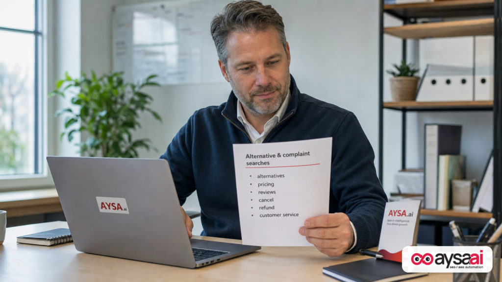Business owner reviewing a list of negative-intent keyword themes for search ads.