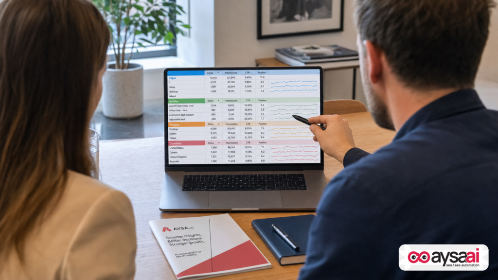 Business owner segmenting search performance by page type and query intent.