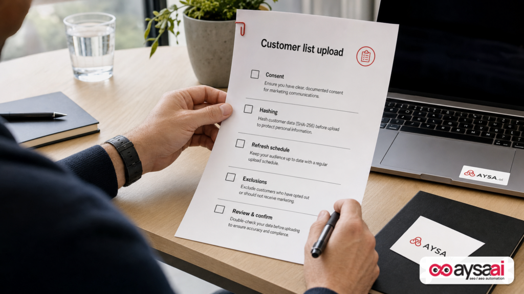 Checklist for uploading a customer list safely and keeping it refreshed for ad optimization.