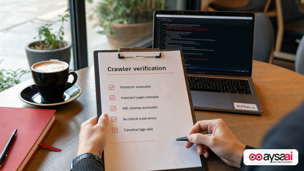 Checklist for verifying crawlers with multiple signals rather than IP allowlisting alone.
