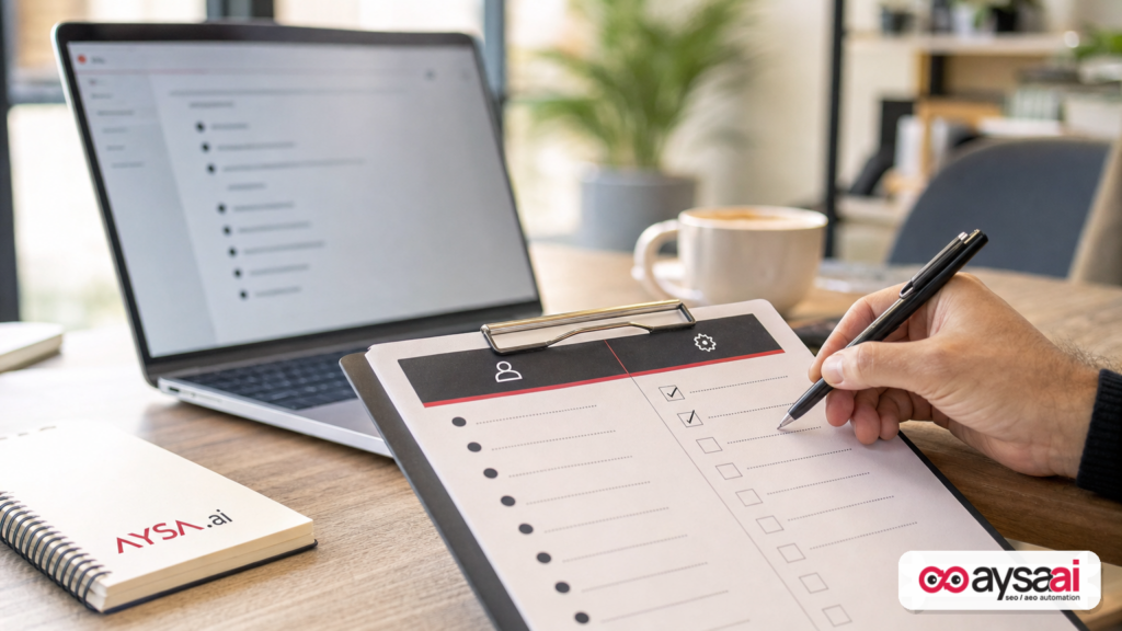 Checklist separating tasks that should stay human from tasks AI can assist with.