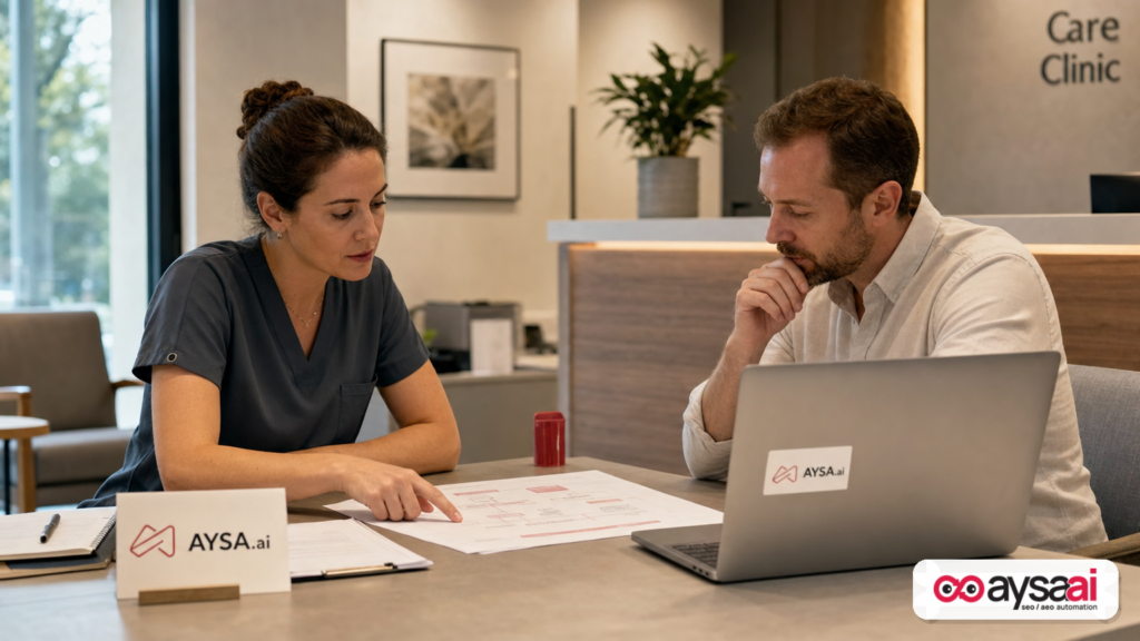 Clinic manager and marketer reviewing lead quality and capacity constraints before increasing ad spend.