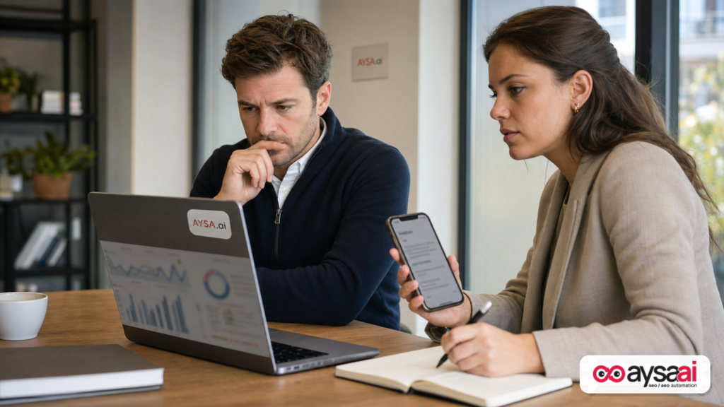 Clinic owner reviewing leads and AI search answers that may be reducing clicks despite stable rankings.