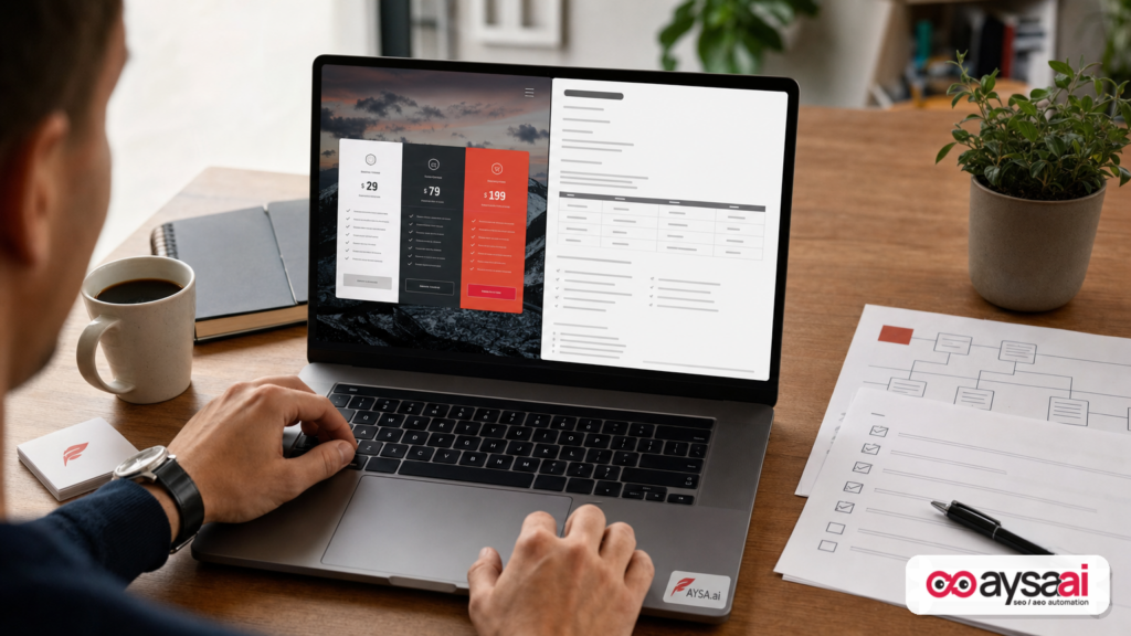 Comparison between a human-friendly pricing page and an agent-friendly structured specification view.