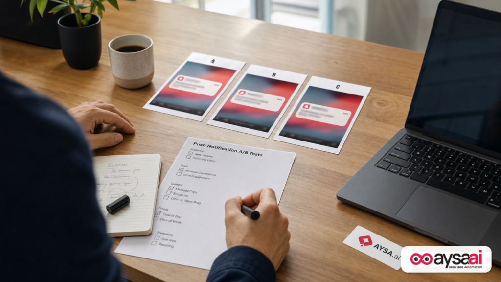 Desk setup for testing multiple push notification creative variants
