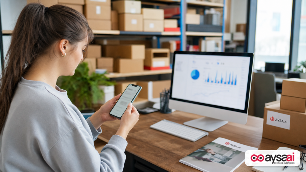 Ecommerce fulfillment area with phone privacy settings and blurred analytics chart representing missing measurement