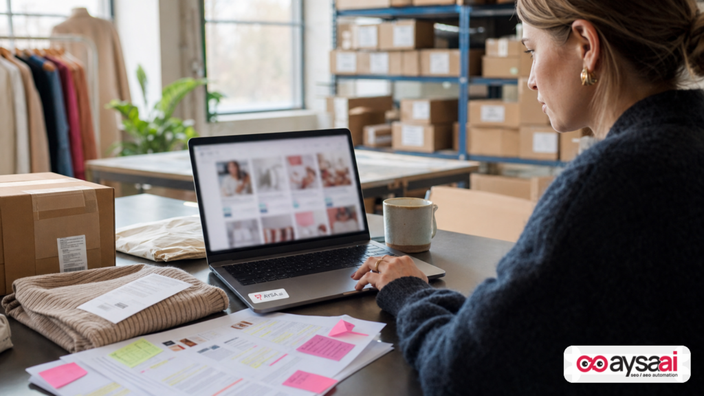Ecommerce marketer improving a product guide page with original details and notes.