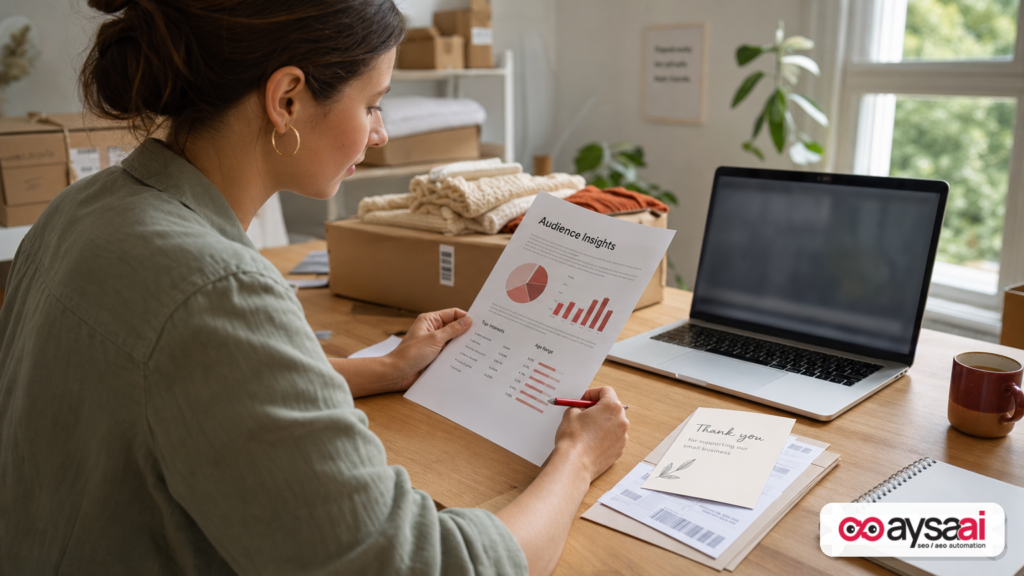 Ecommerce owner reviewing audience insights derived from first-party customer data.
