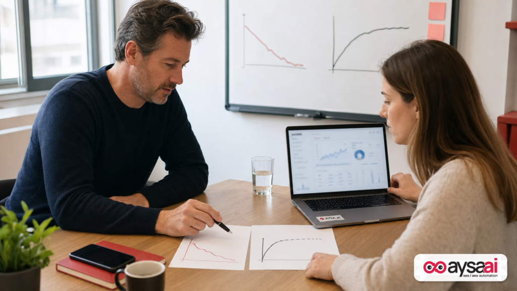 Founder and marketer comparing ROAS and incremental profit curves while discussing budget scaling.