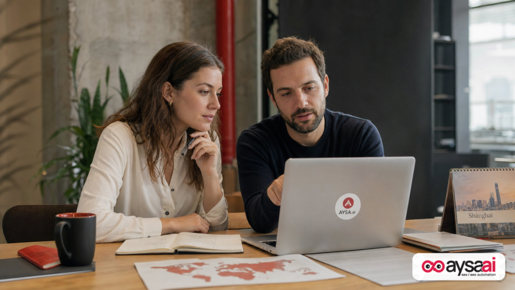 Founder and marketer planning cross-border website optimization for international customers.