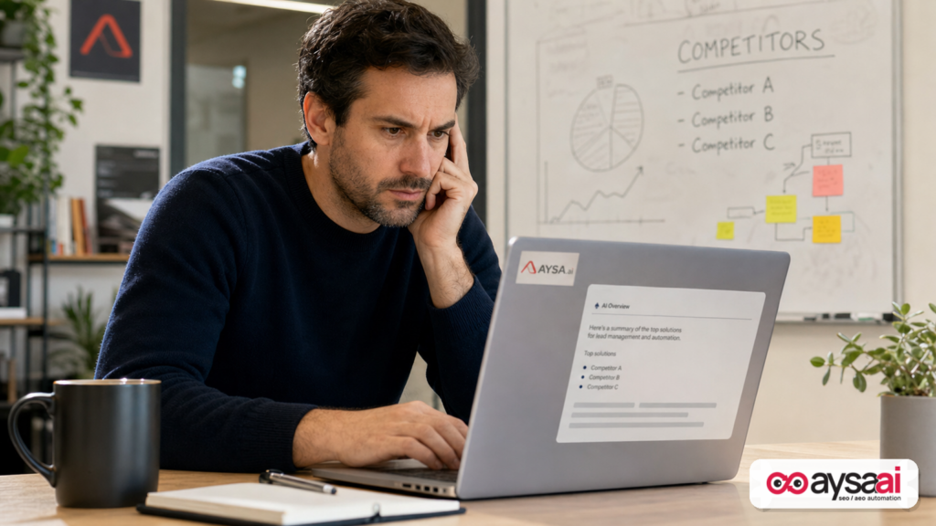 Founder reviewing AI search results where competitors appear in the AI summary.