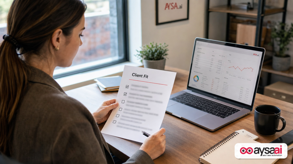 Hands reviewing a client fit checklist before starting a Google Ads engagement.