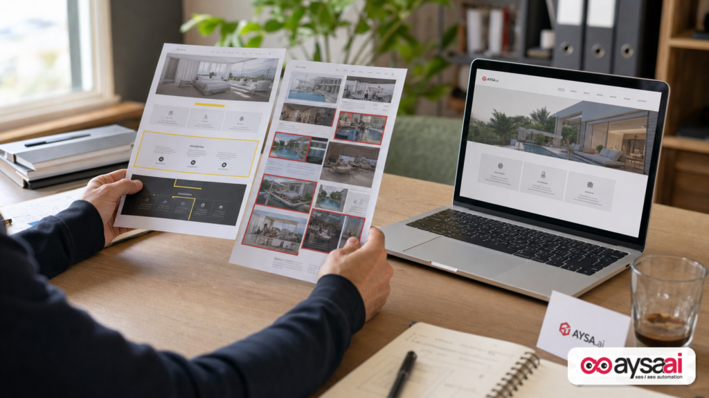 Marketer comparing structured page content versus cluttered content to illustrate AI readability.