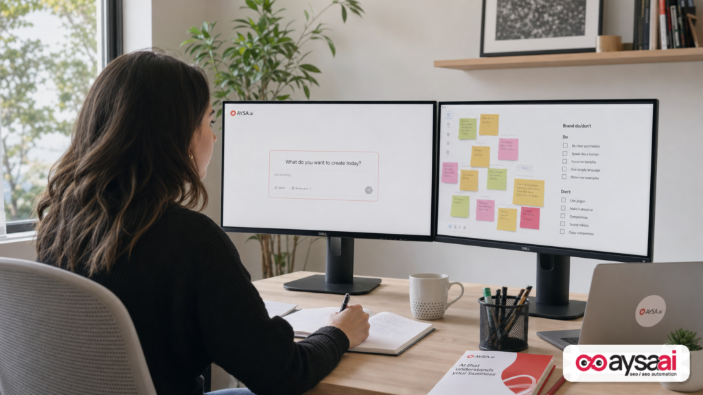 Marketer rewriting brand and SEO context before using AI tools.