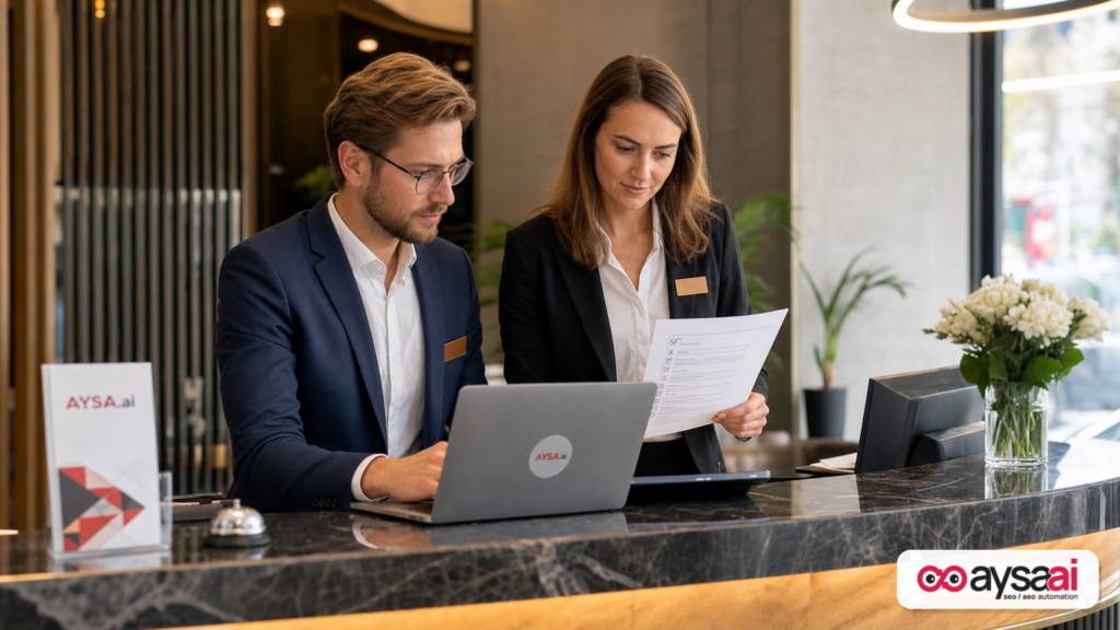 Operations manager validating business details like hours, services, and policies for AI search visibility.
