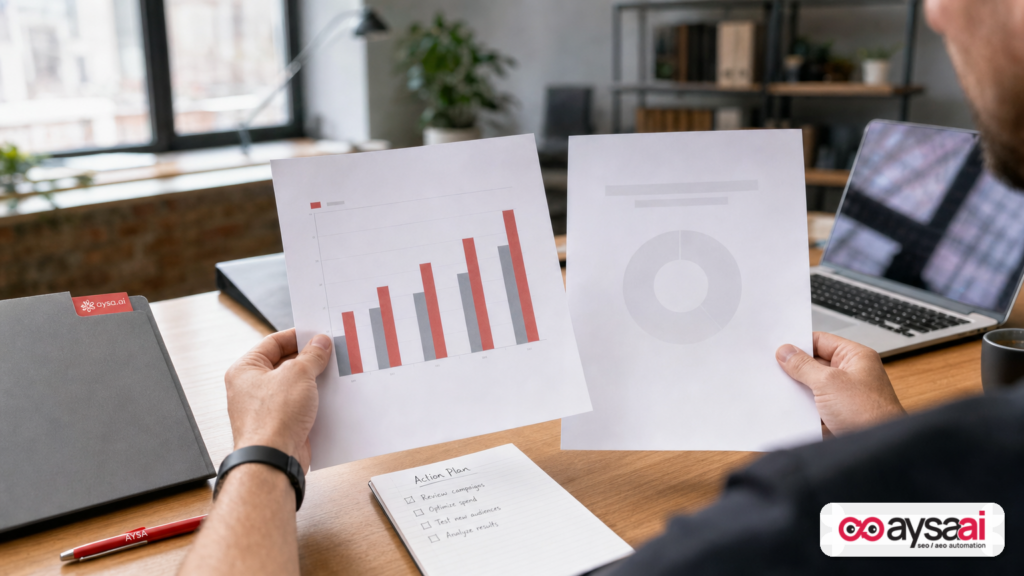 Printed analytics reports showing impressions available but click metrics missing.