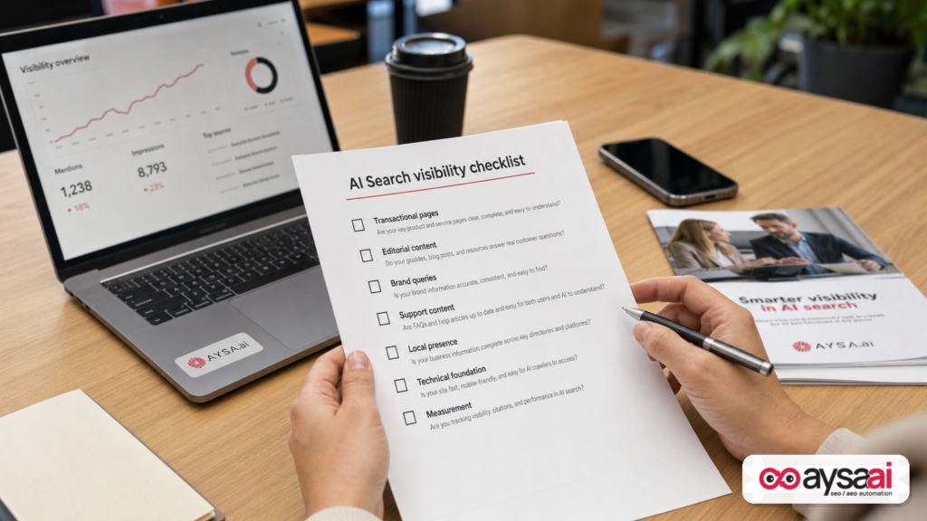 Printed checklist used to decide whether a website should be visible in AI answers.