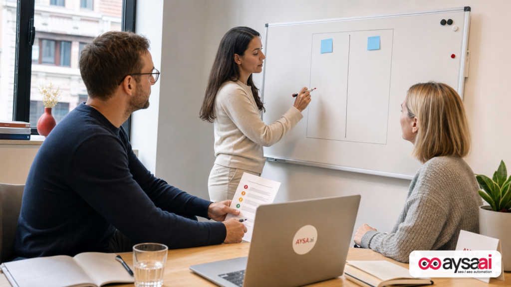 SEO lead aligning with marketing and engineering on which site changes will be implemented next.