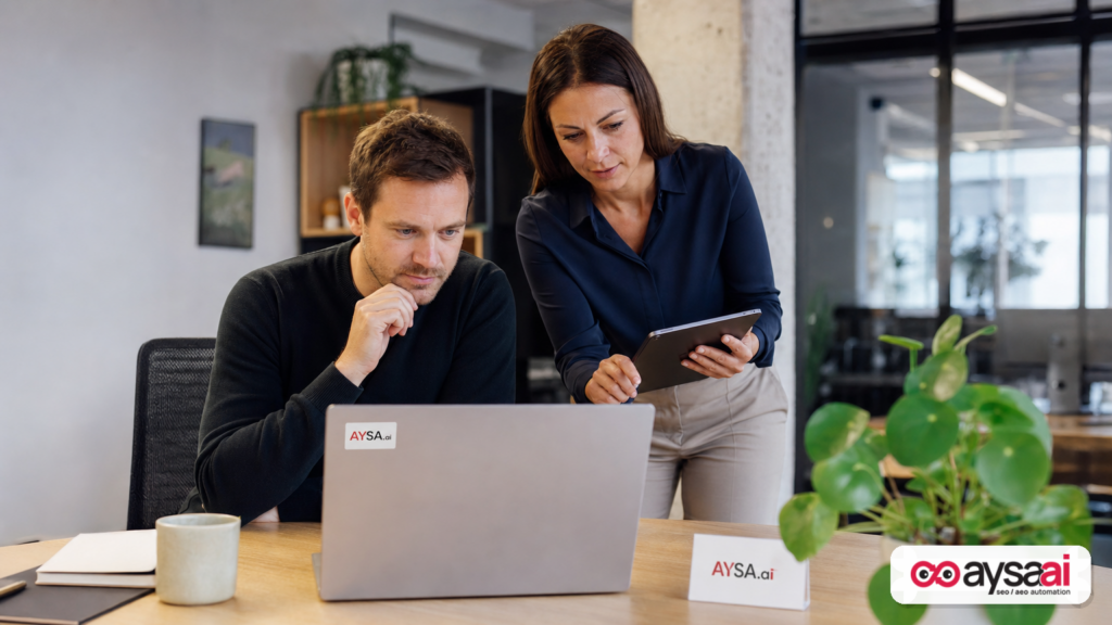 Small business owner reviewing booking and service workflows on devices.