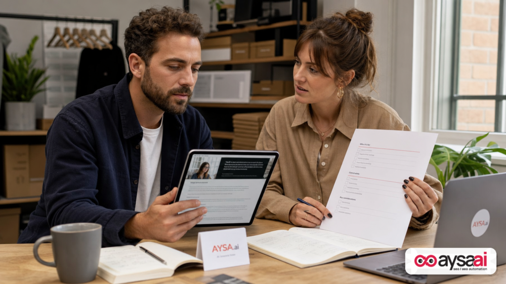Small business team reviewing a problem-first page mockup designed around a specific customer situation and constraints.