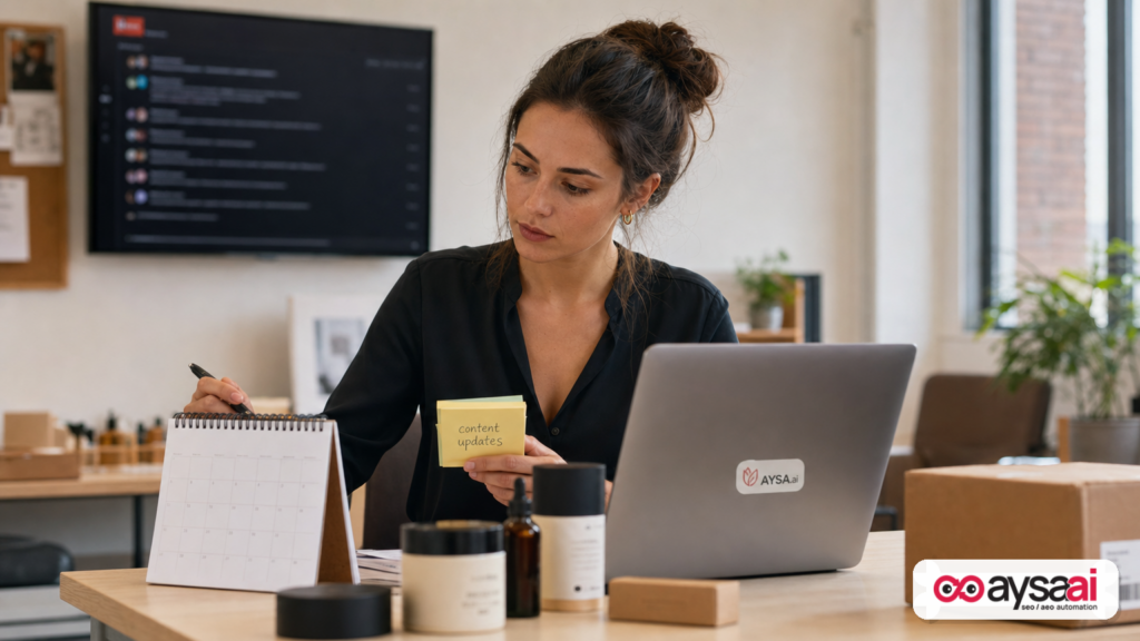 Small ecommerce owner planning content updates while viewing a fast-moving discussion feed