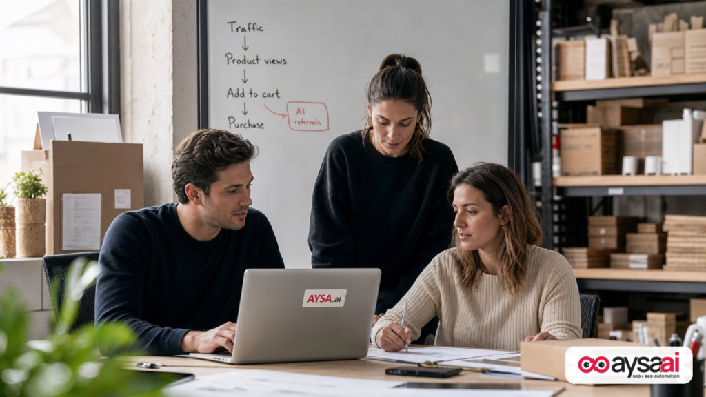 Small ecommerce team reviewing analytics and orders to understand channel performance.
