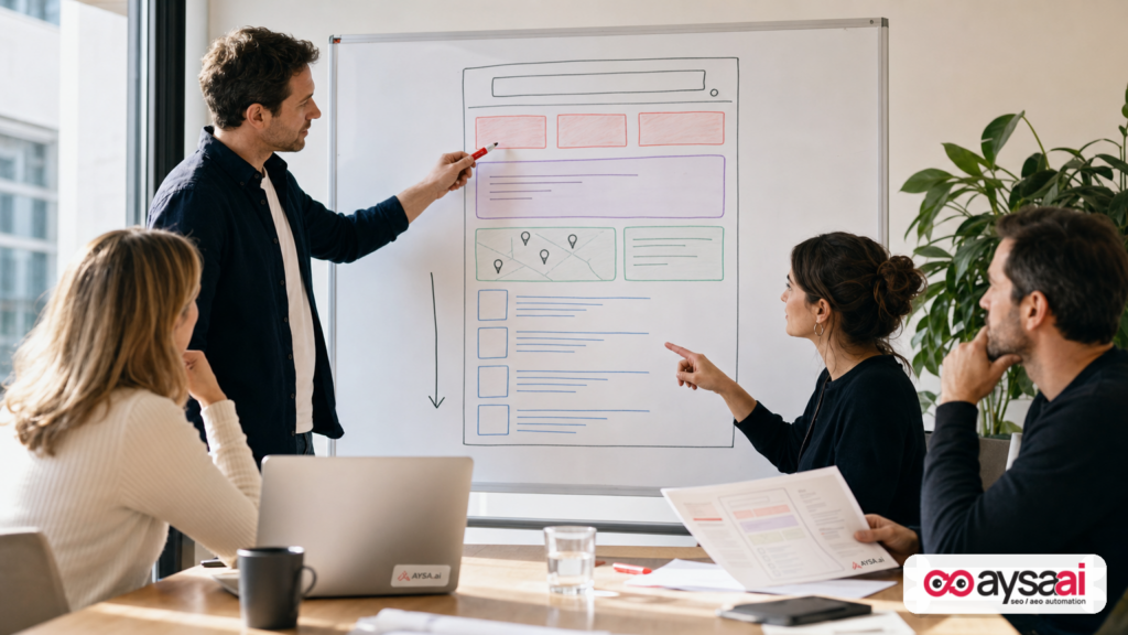 Team mapping how ads and AI features crowd the search results page and reduce organic clicks.