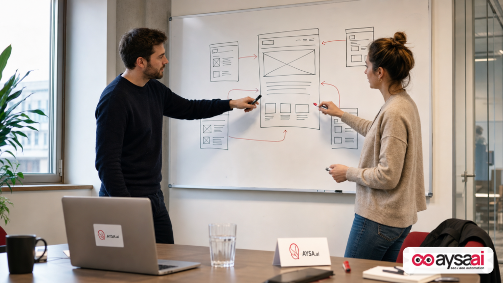Team mapping how page navigation and internal links connect content across a website.
