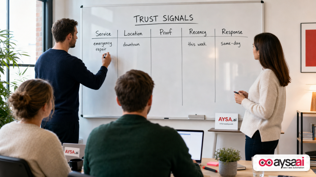 Team mapping review-based trust signals like recency, specificity, and response behavior.