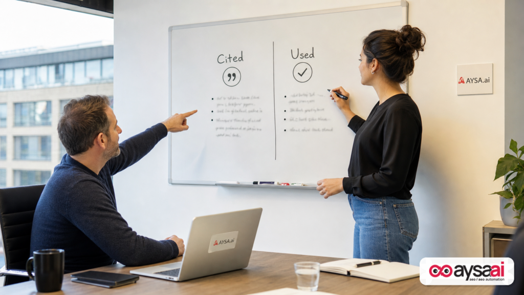 Team mapping the difference between AI citations and AI agents taking actions on a website.
