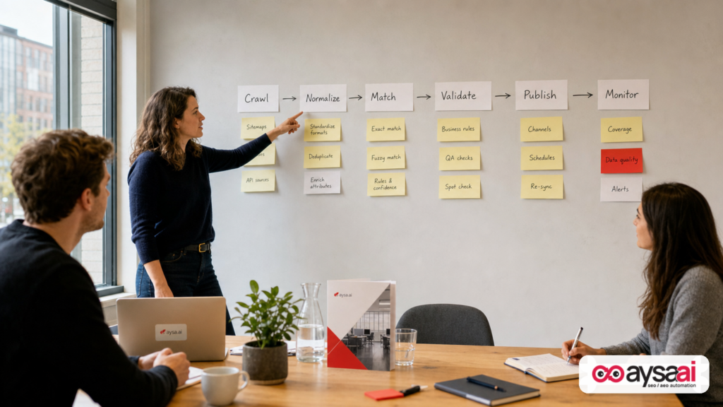 Team planning an SEO automation workflow pipeline for hreflang sitemaps