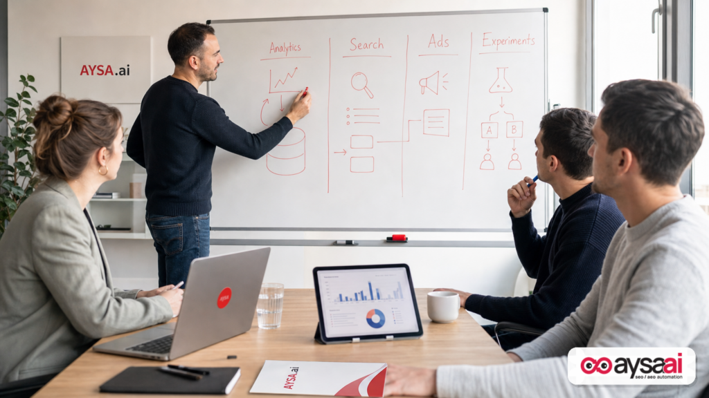 Team whiteboarding a practical measurement stack for cross-channel marketing.