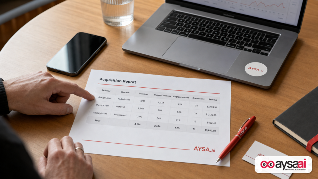 A printed report shows the same referrer appearing in three different channels.
