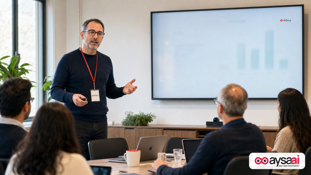 A search product leader presenting to a mixed audience about indexing and webmaster tools.