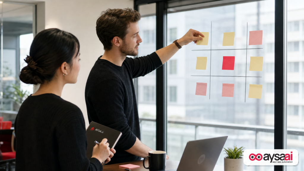 A team prioritizes SEO work using a demand, value, and feasibility framework.